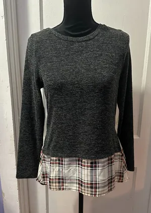 Altar'd State Grey Long Sleeve‎ with Plaid Accent in S thumbnail 1