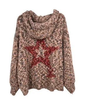 POL Red Star Pink Hooded Knit Cardigan Size Large Cozy Celestial Alt-Boho thumbnail 1