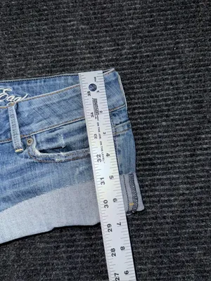 VTG Y2K American Eagle Ultra Low Rise Micro Mini Jean Shorts 2 Distressed Grunge thumbnail 5