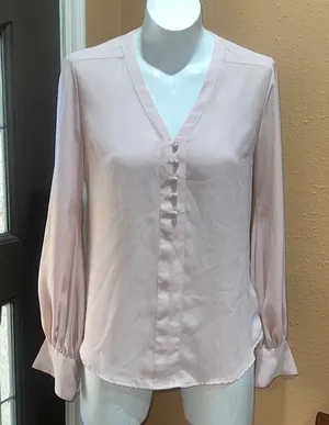 Express pink long sleeve button up blouse thumbnail 1