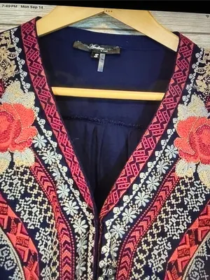 ANDREE BY UNIT Navy Tunic with Coral and Cream Embroidery thumbnail 2