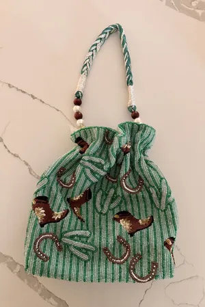 Viral NEW Green Cowboy Cactus Beaded Bag thumbnail 1