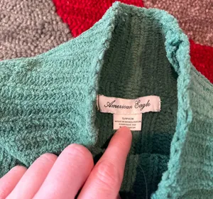 American Eagle NWT Kelly Green Chenille Ribbed Mock Neck Sweater Cropped Small thumbnail 3