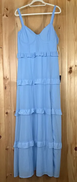 NWT Lulus Sincerely Poised Light Blue Backless Bustier Tiered Maxi Dress Size XL thumbnail 1