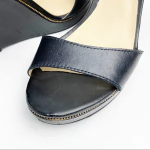 GUESS Jasminn Leather Upper Black Open Toe Wedge Sandals 8.5 Wedding Brunch thumbnail 8