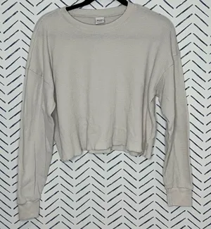 Aritzia TNA Waffle Knit Long Sleeve Crop Top beige Medium thumbnail 1