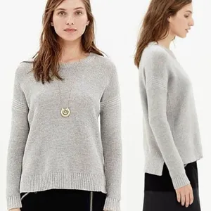 Madewell Textureworks Grey Ribbed Trim Knitted Crewneck Sweater Size S thumbnail 2