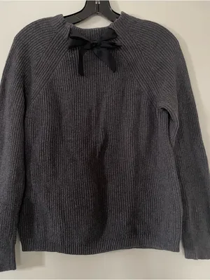 J Crew Wool Sweater Womens Small Gray Bow Detail Knit Minimalist Quiet Luxury thumbnail 1