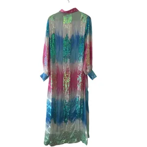Retrofête Pastel Rainbow Sequin Dessa Maxi Dress‎ XS Long Sleeve Button Front thumbnail 4