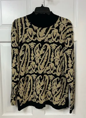 Cache Black and Cream Paisley Mock Neck Sweater thumbnail 1
