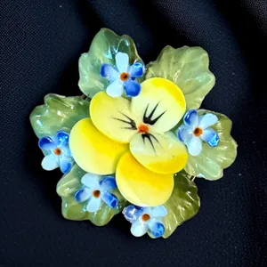 Vintage bone china yellow pansy flower brooch thumbnail 1