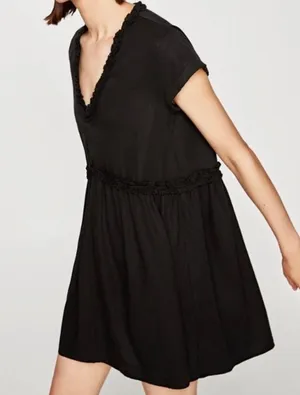 Black Ruffle Trim Loose Dress thumbnail 2