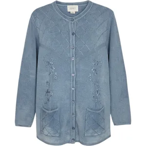 Jenny Cardigan Women XL Blue Floral Embroidered Acid Wash Vintage 90s Librarian thumbnail 1