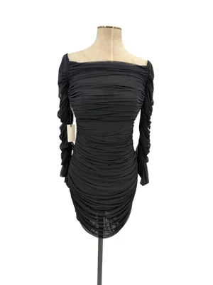 Aritzia Babaton Luxor Ruched Mesh Bodycon Mini Dress Black Size 10 NWT thumbnail 2