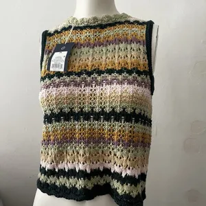 Universal Threads Sweater Vest Small Crochet Striped Knit Festival Boho Western thumbnail 2