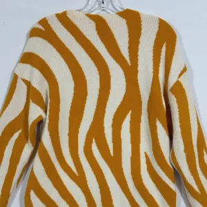Ann Taylor Womens S Mustard Yellow Cream Zebra Print Fuzzy Crewneck Sweater thumbnail 8