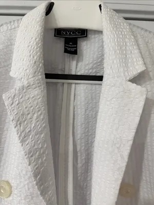 New York Clothing Co. White Textured Double-Breasted Cardigan Blazer thumbnail 2