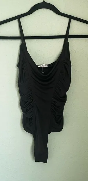 New Free People Black Star Shimmer Ruched Paneling Bodysuit Size XS Going Out thumbnail 1