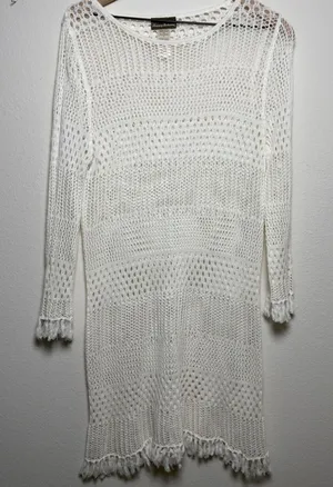 Tommy‎ Bahama Women Linen Cotton Swim Coverup Dress Crochet Fringe Beach Resort thumbnail 1