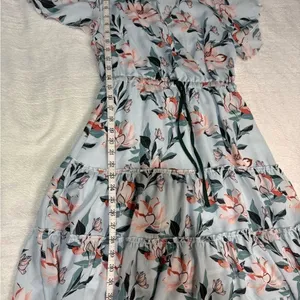 NANU Pink and Green Wrap Sundress with Flutter Sleeves thumbnail 3