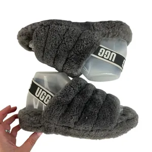 Ugg Sz 7 Oh Yeah Fluffy Double Strap Flat Slippers‎ Slides Sandals in Grey thumbnail 2