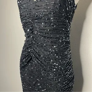 Vintage Scala Black Fully Beaded 100% Silk Whimsigoth Midi Evening Dress Wedding thumbnail 5