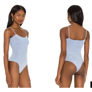 superdown Sparkly Blue Mari Knit Bodysuit Size Small Icy Blue thumbnail 3