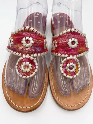 Jack Rogers Navajo Flat Metallic Red Silver Whipstitch Leather Thong Sandals 7 N thumbnail 4