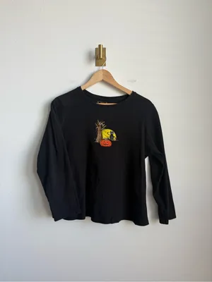 Vintage Women's Halloween Black Embroidered Cat Pumpkin Long Sleeve Top 1X thumbnail 2