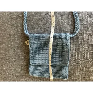 The Sak Light Blue Crochet Crossbody Bag Small Flap Braided Strap Boho Purse EUC thumbnail 6