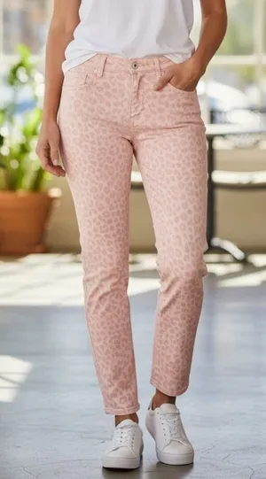 H&M Women's Size 6 Skinny Jeans Light Pink Animal Print Cheetah‎ Print Cotton thumbnail 1