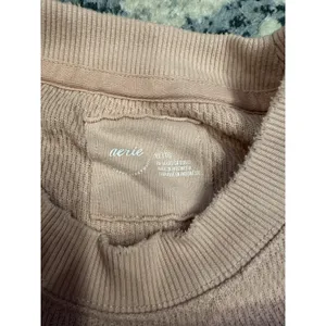 Aerie Oversized Sweatshirt Top Light Pink Textured Long Sleeve Crewneck XL Comfy thumbnail 3