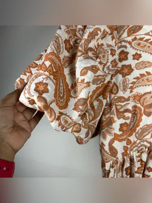 Anthropologie Puff-Sleeve Peasant babydoll Top in Rust Paisley SZ:L thumbnail 8