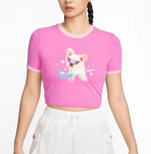 Nike Japan Cropped Pink French Bulldog‎ Graphic Tee XL thumbnail 1