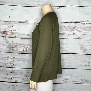 Belle by Kim Gravel NWT Sz XL Olive Green Raglan Sleeve Thermal Waffle Knit Top thumbnail 2