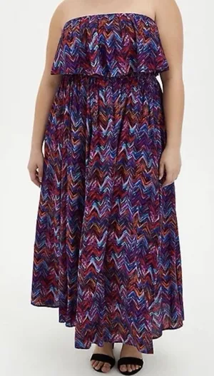 Torrid Colorful Chevron Smocked Strapless‎ Off Shoulder Maxi Dress Size 1X thumbnail 1