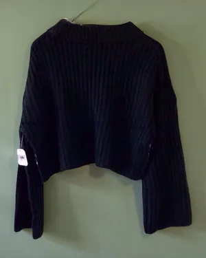Altar'd State Geometric Fair Isle Cropped Sweater Black White Size M thumbnail 3