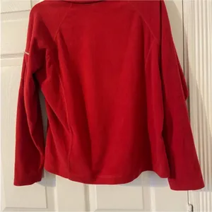L.L. Bean Red Fleece Quarter‎ Zip Pullover Sweater Women's Size Large thumbnail 3