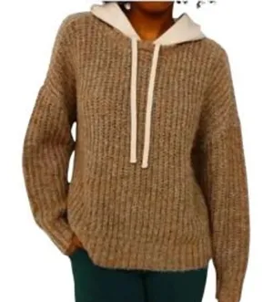 Aerie OFFLINE Sweater Hoodie Women‎ Large Brown Ribbed Knit Pullover Cozy Comfy thumbnail 1