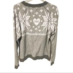Victoria’s Secret PINK Christmas Winter Sweatshirt Gray‎ Crew Neck snowflake thumbnail 4