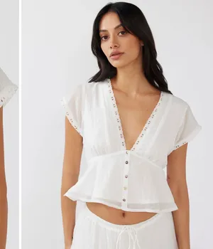 Selfie Leslie Azura Scalloped Lace Trim Peplum Top thumbnail 2