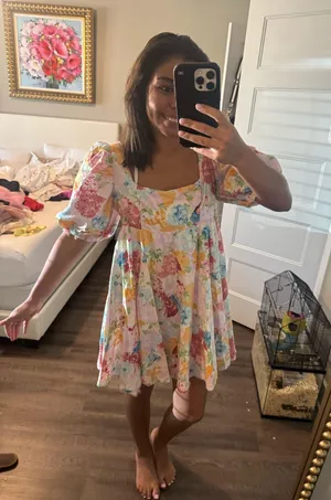 Floral Puff Sleeve Babydoll Dress - Multicolor thumbnail 2