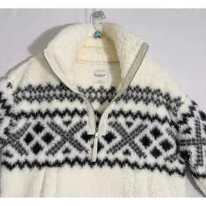 Abercrombie & Fitch Sherpa Fleece Quarter Zip Fair‎ Isle Pullover Cream Small thumbnail 3
