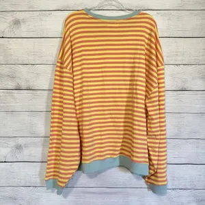 We The Free People Classic Stripe Crew Sweatshirt Oversized Yellow Size XL Boho‎ thumbnail 6