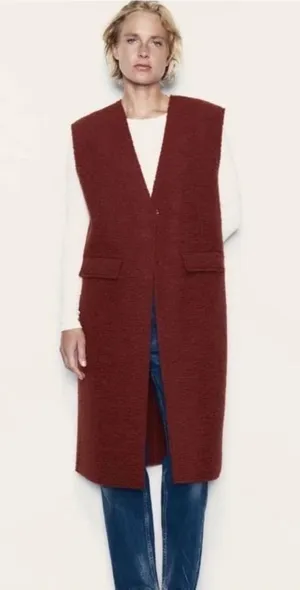 Zara Long Sleeveless Knit Vest - Deep Brick thumbnail 1