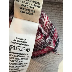 LL Bean Turtleneck Sweater Womens Medium Cotton Cashmere Fair Isle Stripe Grey thumbnail 5