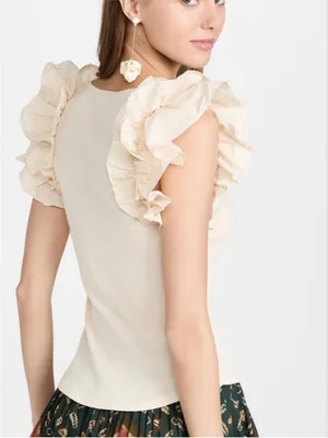 Ulla Johnson Ruffle Sleeve Scoop Neck Tank Top - Cream thumbnail 2