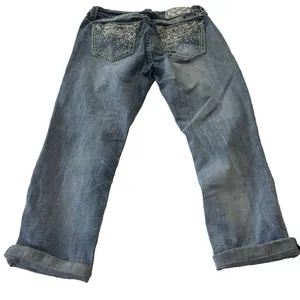 Miss Me Jeans Size 27 Womens Mid Rise Easy Crop Blue Distressed Embellished thumbnail 3