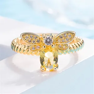 18K Gold Plated Adjustable Yellow Crystsl Honey Bee Ring for Women thumbnail 2