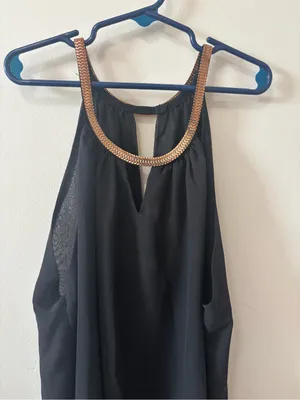 Chocolate Black Chiffon Halter Camisole with Gold Chain Trim thumbnail 2